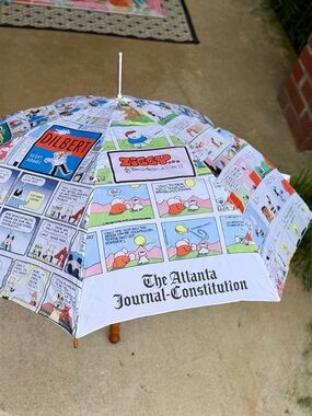 Vintage AJC Comic Strip Umbrella Ziggy Peanuts Dilbert Wood Handle